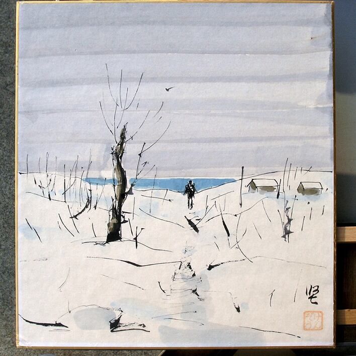絵画 色紙画 色紙額 水彩画 新雪 3