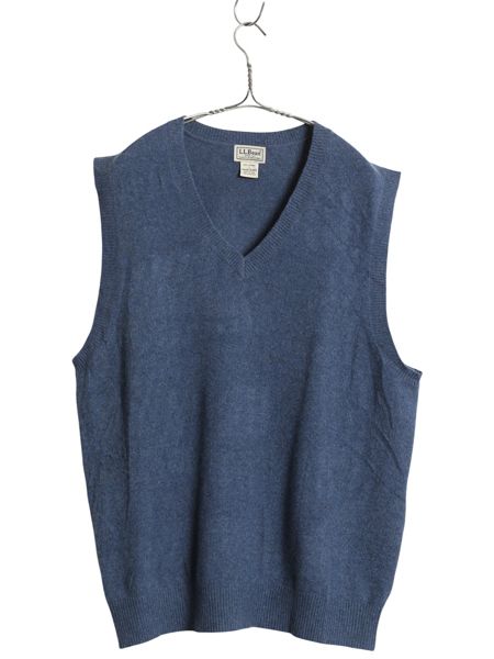 なクーポン配布中! エルエルビーン Vネック ニット ベスト メンズ L 古着 カシミヤ セーター プルオーバー 重ね着 ジレ シンプル 無地 薄手 きれいめ 青