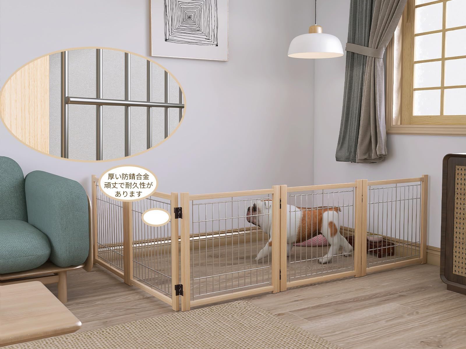ベビー用セーフティグッズ 【数量限定】、安全柵 、犬用フェンス、折り式バリア、ペット用家具フェンス 小型犬 中型犬 天然木色 脱走防止 ガード ペットゲーなペットフェンス、犬用ゲート 飛び出し防止 多頭飼い 犬用 ペットガード