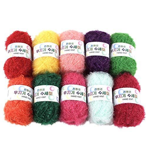 韓国産 ブラシ捺染 たわし糸10色セット 1玉当たり 計400g、ポリエステル 100% 毛糸