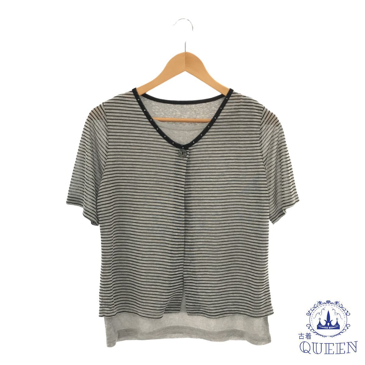 【極美品】芽風　MEFU ボーダー　半袖　カットソー　アシンメトリー ボーダー服 アシンメトリー肩見せボーダートップス カットソー