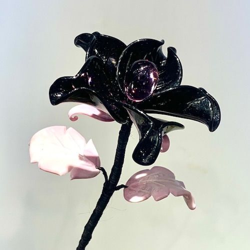 ヴェネチアガラスの薔薇 黒猫 fiore di gatto del rosa nero ブラックキャットローズ
