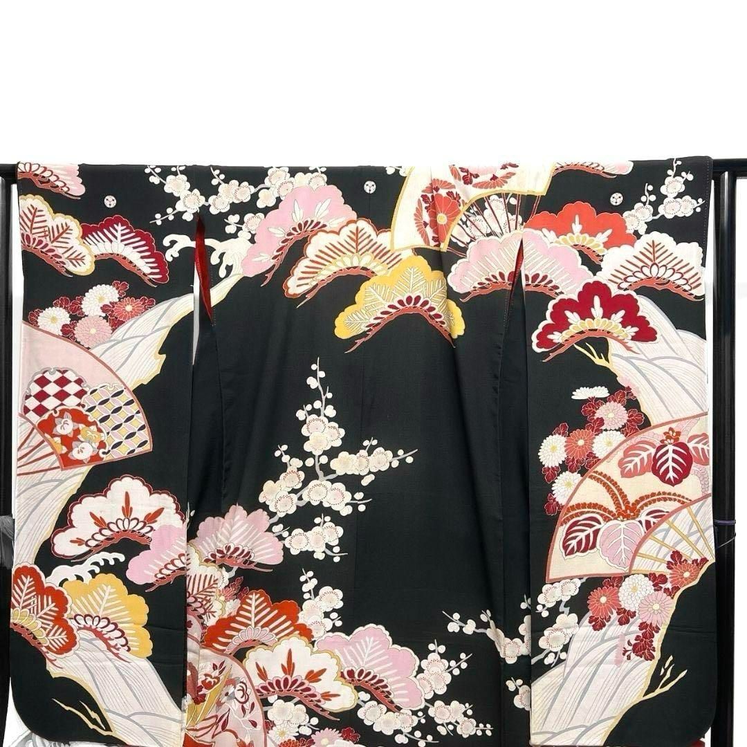 アンティーク金駒刺繍刺繍鶴扇梅花振袖成人式日 着物 024a p