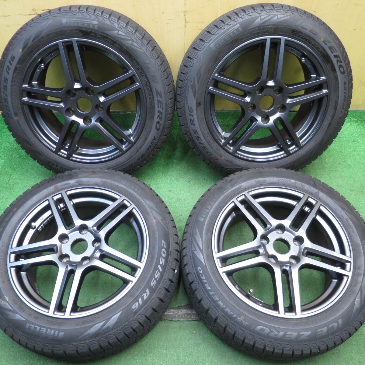 バリ溝 22年 キレイ 9.5分 BMW 等 Eurodesign EIGER 阿部商会 205|55R16 スタッドレス ピレリ アイスゼロ アシンメトリコ ユーロデザイン アイガー PCD112|5H 5060307NJス