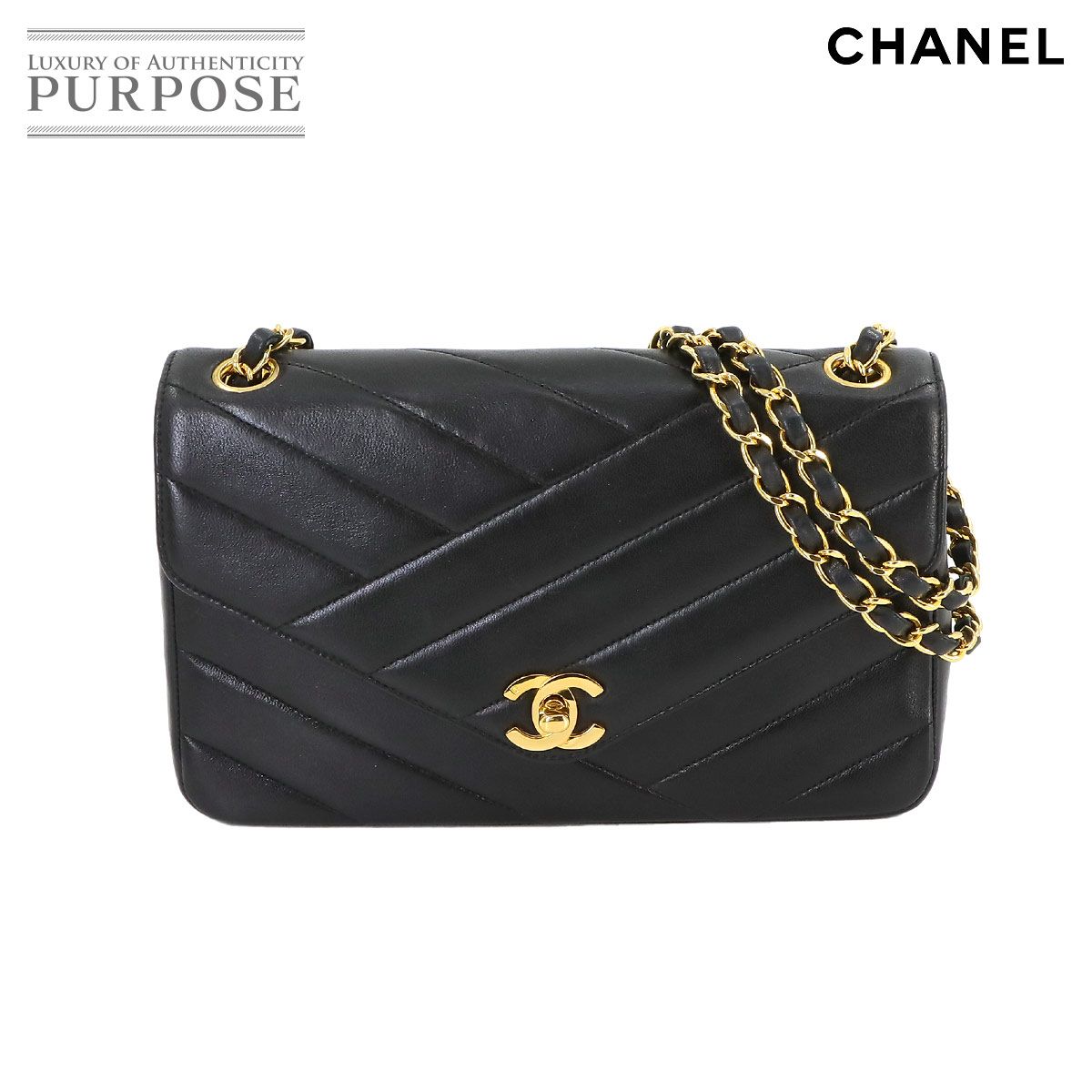 新品同様 シャネル CHANEL バイアスステッチ チェーン ショルダー バッグ キャビアスキン レザー ブラック ゴールド 金具 90237493  - メルカリ