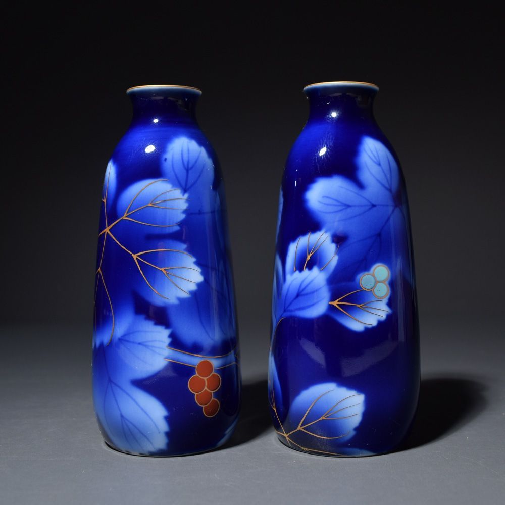 新品未使用品 有田焼 宮内庁御用達 深川製磁 瑠璃葡萄 酒器揃 徳利 盃