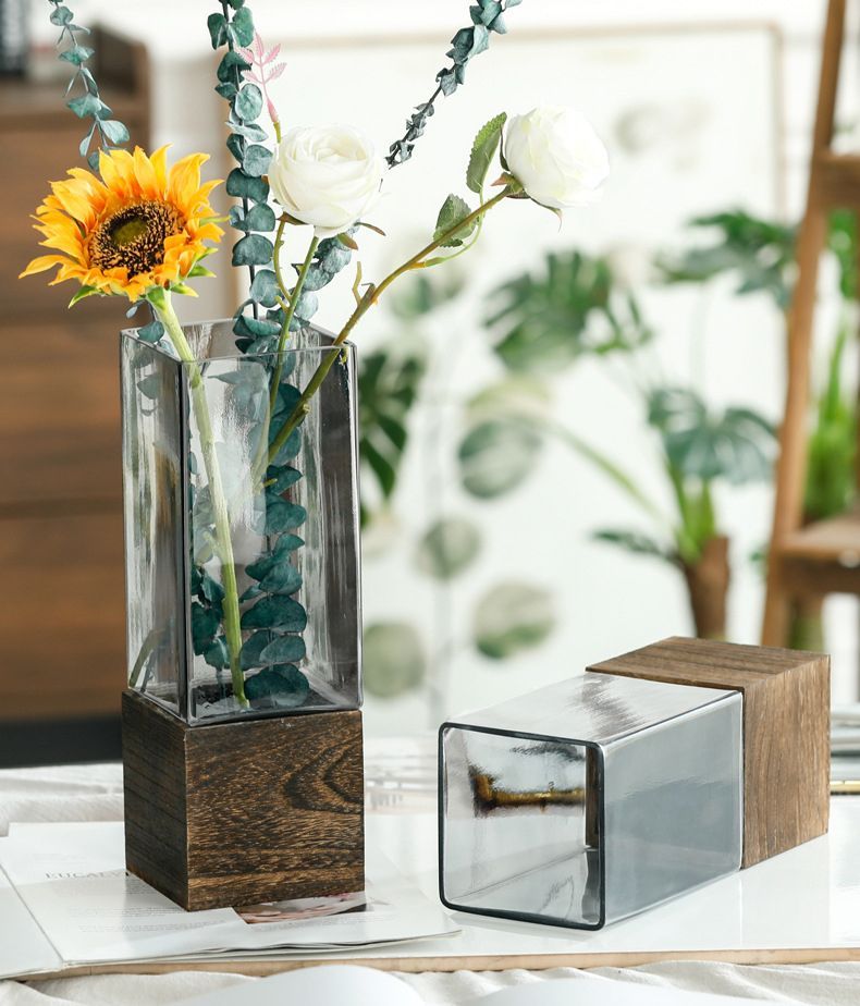 ☆（予約販売の商品）vase479ガラス花瓶 水耕 四角 透明ガラス