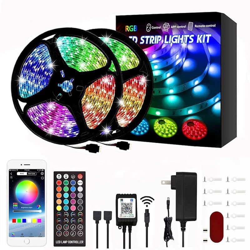 Jenklight RGB LED テープライト 20M(10M*2) APP操作 アプリ制御 リモコン付き DIY切断可能 調光調色 店 バー 部屋 庭ガーデン装飾 間接照明（10M*2）…