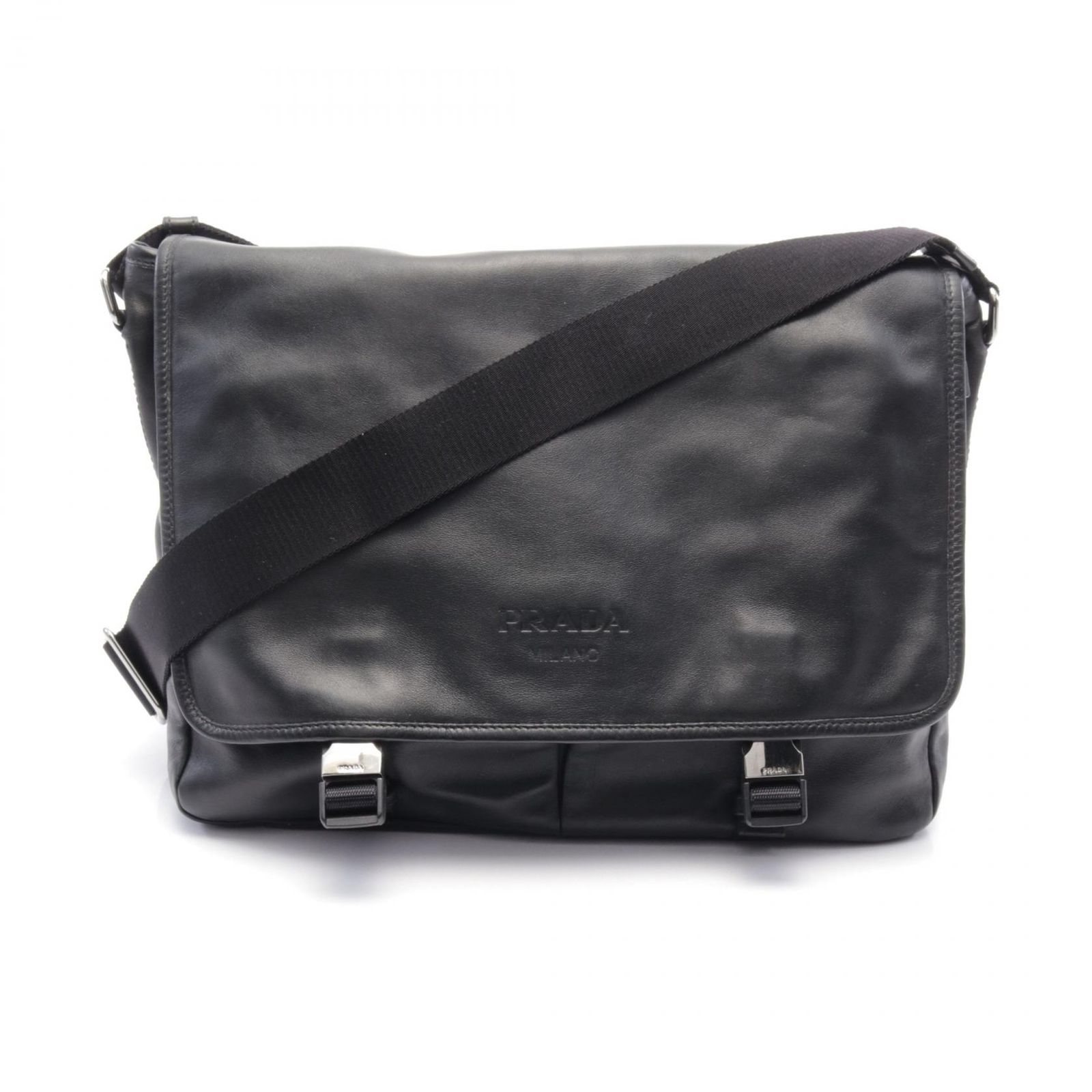 プラダ PRADA ショルダーバッグ SOFT CALF メッセンジャーバッグ VA0958 ブラック レザー ショルダーバッグ メンズ Used B