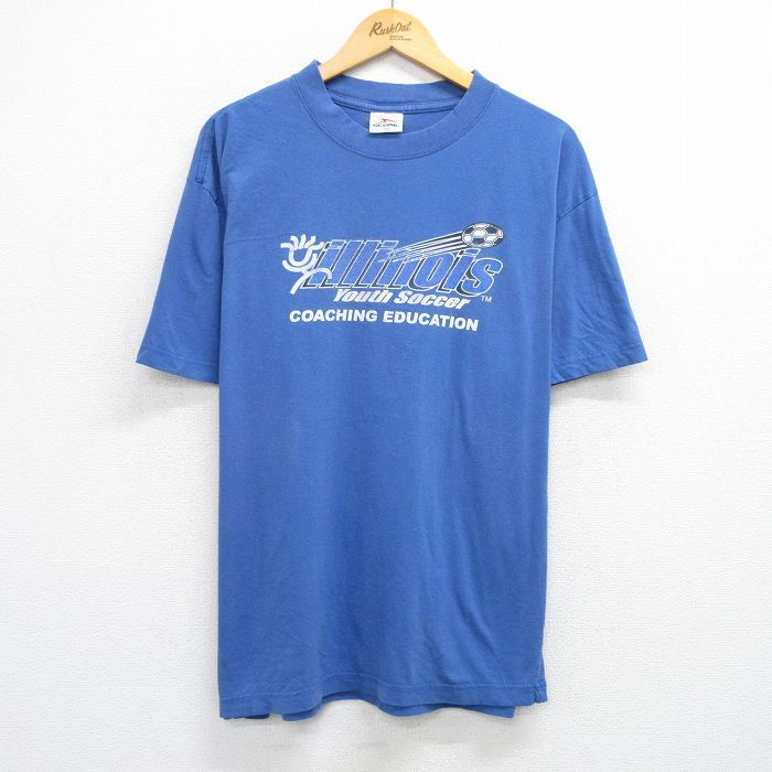 XL/古着 半袖 ビンテージ Tシャツ メンズ 00s イリノイ 恐竜 コットン クルーネック 青 ブルー 25jul24 中古