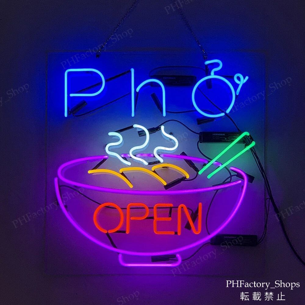 ネオン管 Pho Open ラーメン ネオンサイン 室内装飾 プレゼント 装飾用 ネオン管 装飾壁 インテリア ホーム 看板 部屋 居酒屋 カフェ 60x50cm A259