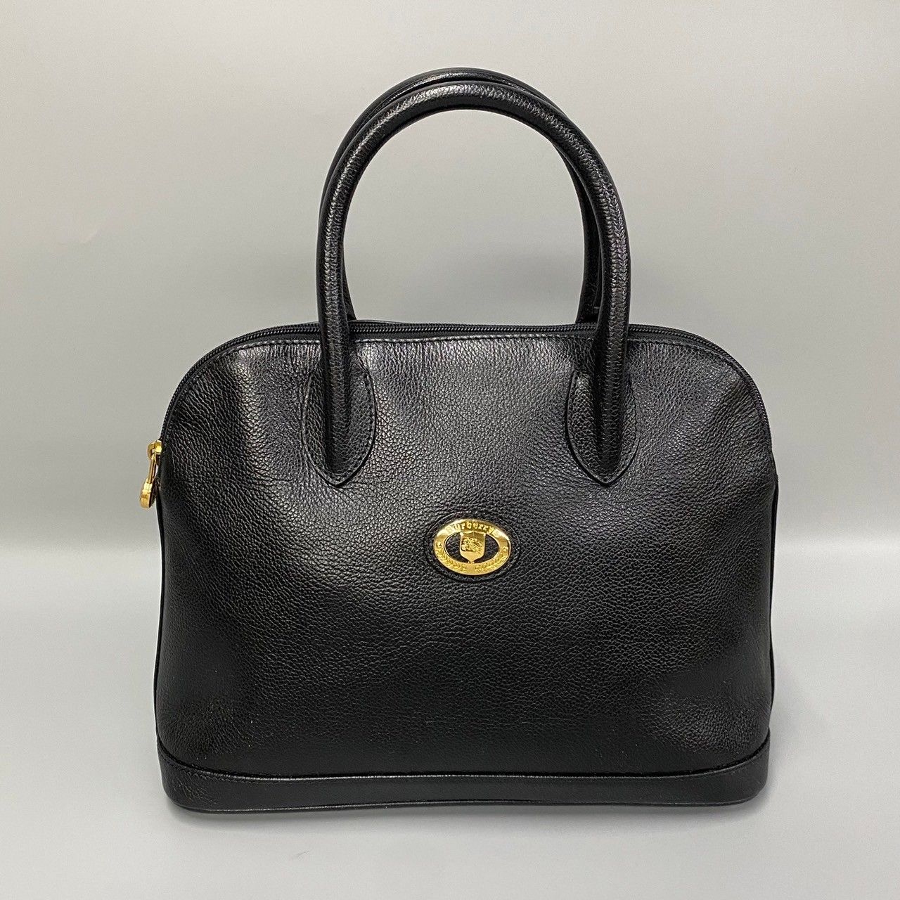 極美品 バーバリー ハンドバッグ ロゴ刻印 カーフレザー 黒 ノバ 極美品 バーバリー ハンドバッグ ロゴ刻印 カーフレザー 黒 ノバ