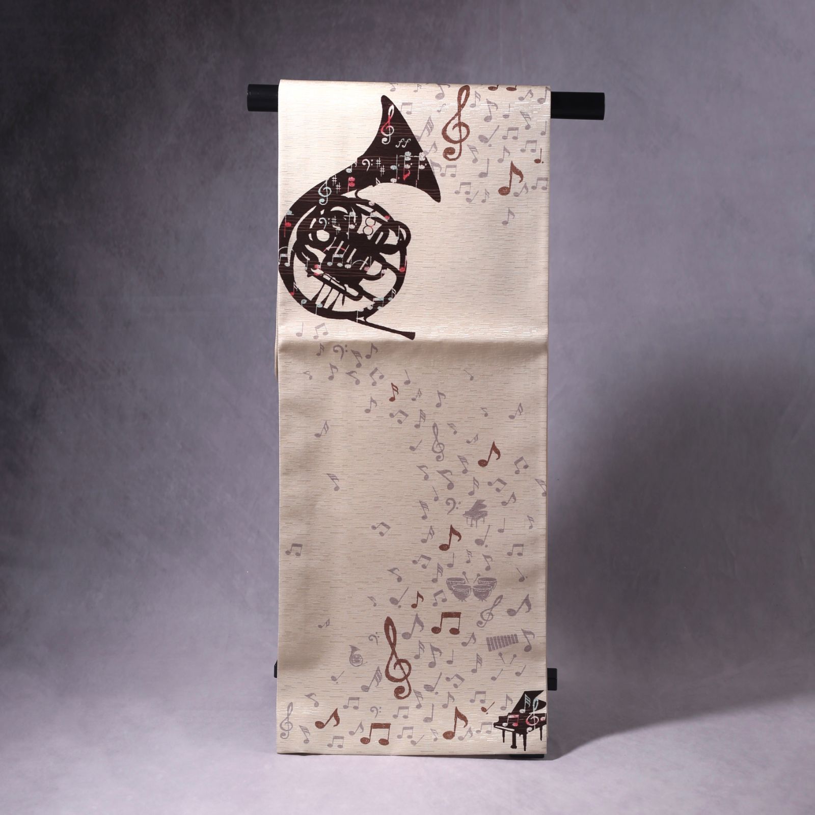 *. 再入荷 .* ♥ WAKKA 正絹 京袋帯 歓喜の歌 ベージュ お仕立て上がり 着物 帯 カジュアル 一重太鼓 OB-6