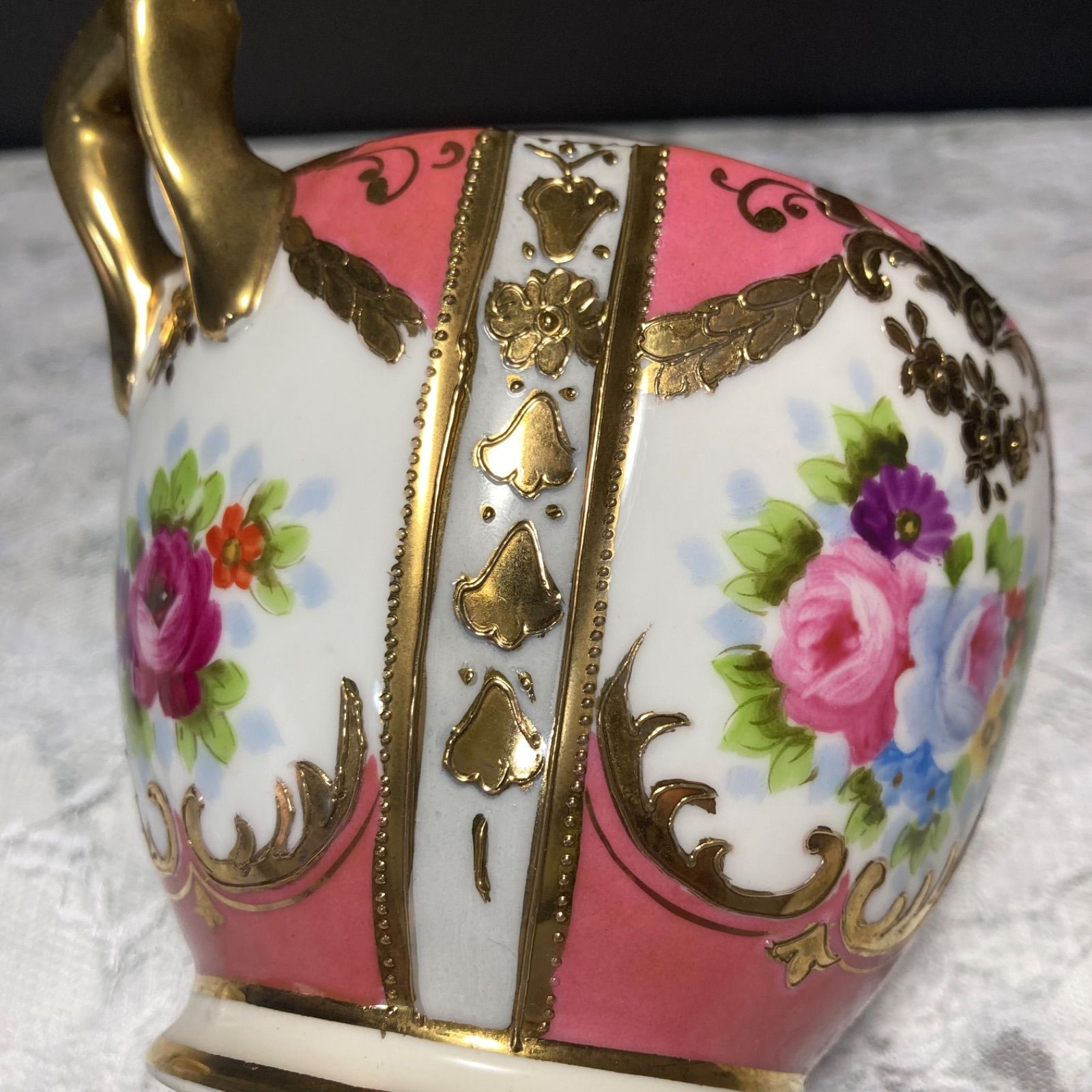 オールドノリタケ 金彩取手 蓋つき シュガーポット ピンクローズ 薔薇