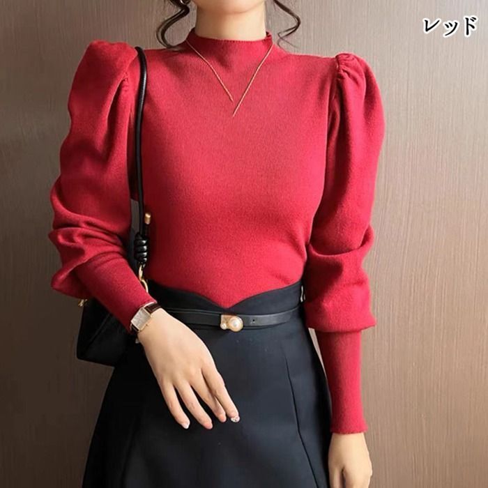 新品 ハイネック ニット モックネック ボリューム袖 リブニット