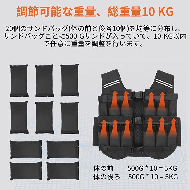 PROIRON ウェイトベスト おもり 筋トレ 加重ベスト 10kg( 黒い
