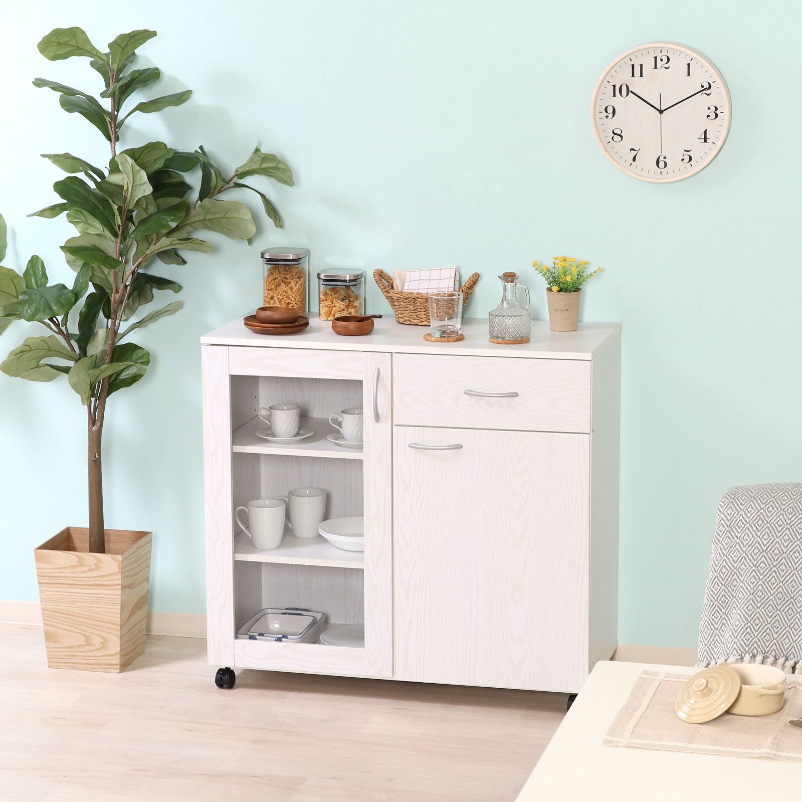 大人気』86962 キャスター付き 木目調 ホワイト オーク 幅90