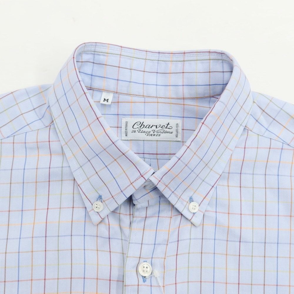 中古】シャルベ CHARVET コットン チェック ボタンダウン ドレスシャツ 