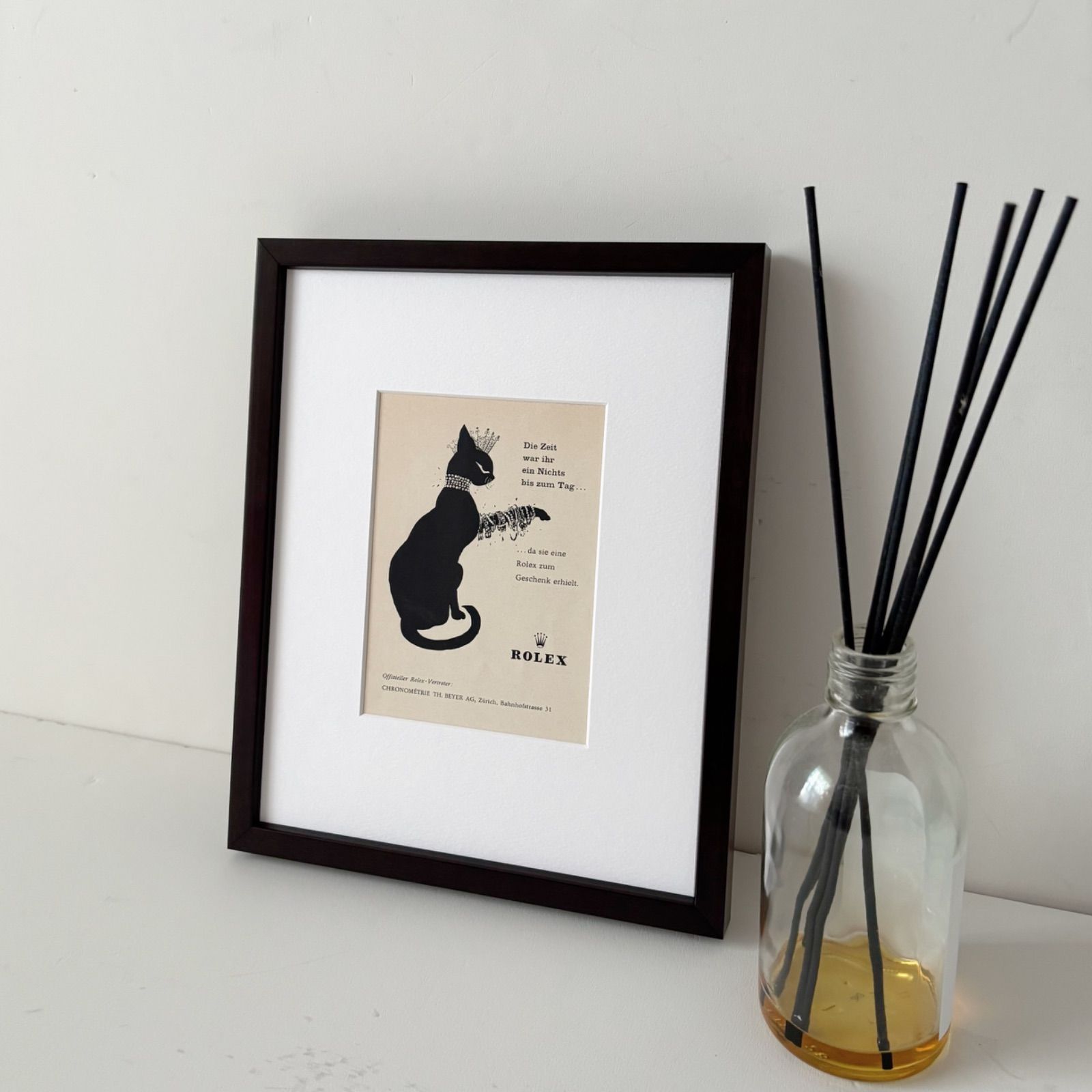 潜在的 入手困難 1959 広告 Rolex ロレックス Black Cat ポスター ヴィンテージ アートポスター ミニフレーム付き 額縁 インテリア おしゃれ かわいい 壁掛け レトロ 黒猫 猫グッズ
