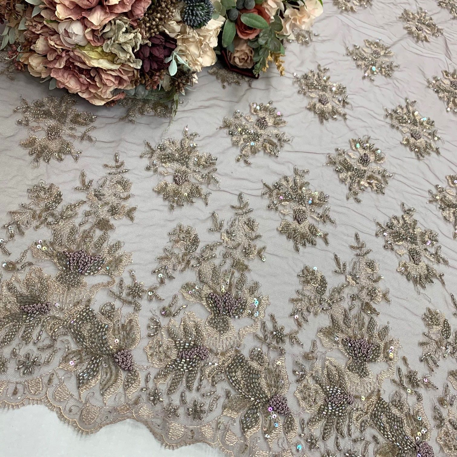 くすみカラー ビーディングチュールレース 4柄 約50㎝