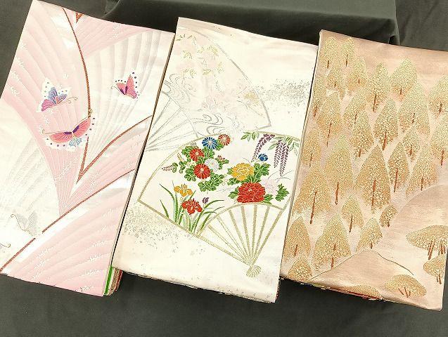 鶴と花の刺繍 袋帯　螺鈿　おしゃれ　きもの　帯　和服　和装 平和屋着物○太鼓柄袋帯 総刺繍 辻が花 金糸 正絹 逸品