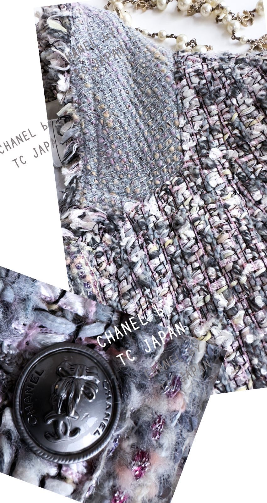 シャネル ジャケット CHANEL 大人気 貴重な ルサージュ グレー ラベンダー ピンク 美人見え ツイード 42 美品