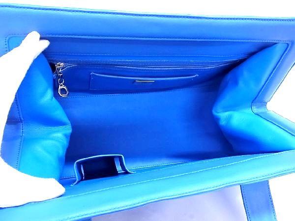 ■極上■本物■極美品■ COMTESSE コンテス ホースヘア×レザー ミラー付き ハンドバッグ トート 手提げかばん ブルー系 AJ3621yZ