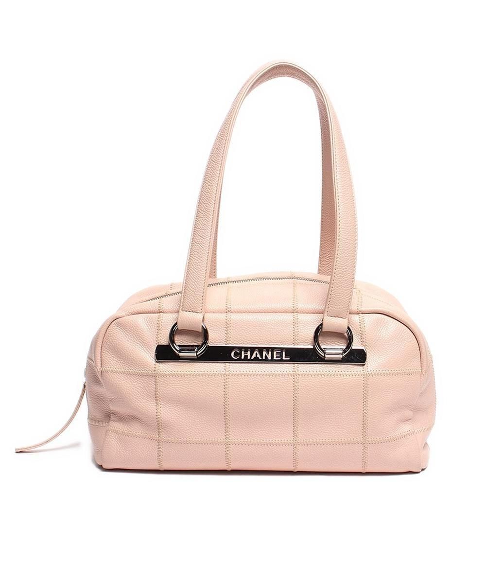 シャネル レザ―ボストンバッグ シルバー金具 チョコバー キャビアスキン レディース CHANEL