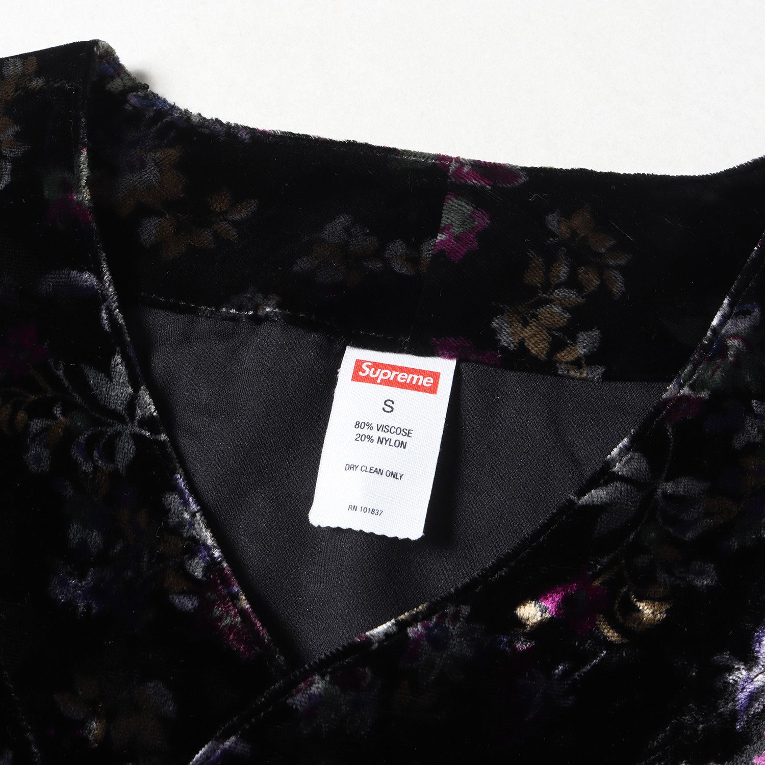 美品 Supreme シュプリーム シャツ フローラル柄 アーチロゴ ベロア 