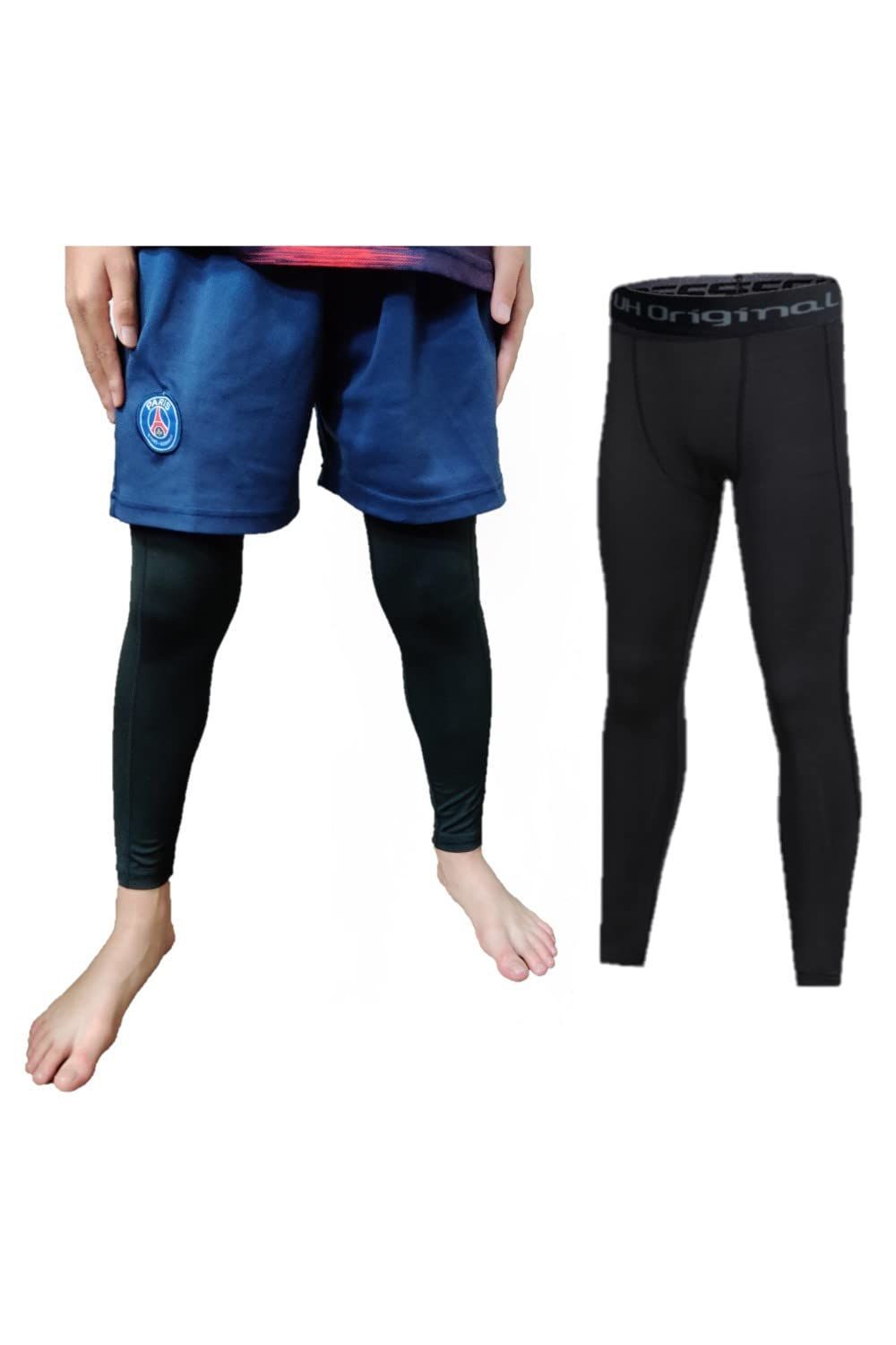 ] ジュニア 吸汗速乾 UVカット率99.8% タイツ UPF50+ [ レギンス 黒 120-170cm サッカー インナースパッツ [ユーエイチオリジナル]