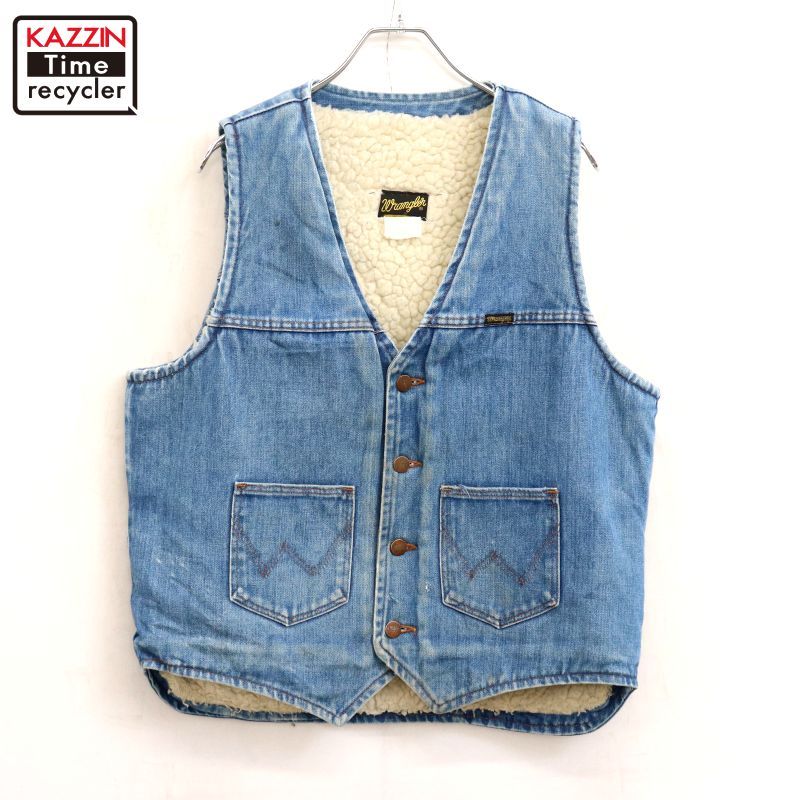 80s USA製 vintage Wrangler 裏地ボア デニムベスト メンズ 表記L 