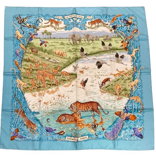 エルメススカーフ カレ90/柄名:水辺の休戦 極美品 HERMES エルメス カレ90 LA TREVE DE L EAU 水の休戦