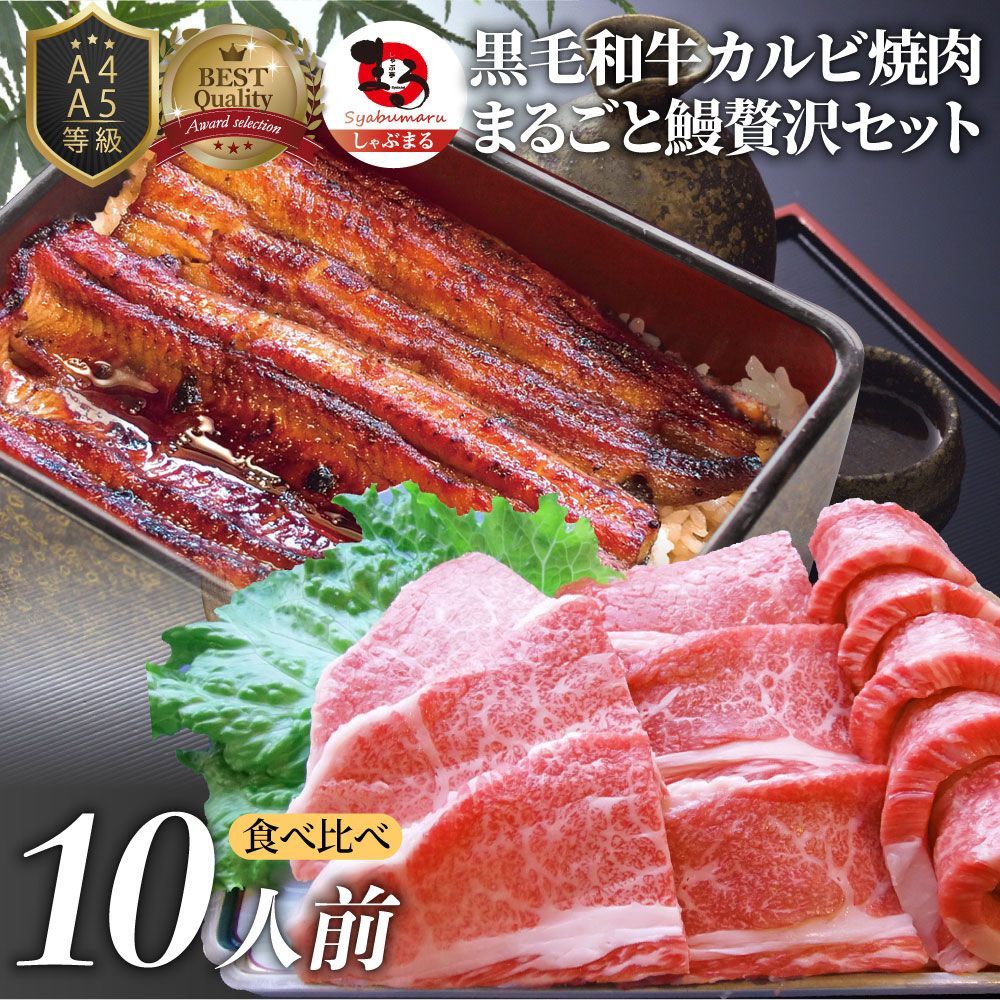 黒毛和牛＆まるごと鰻セット10人前焼肉のタレ凍眠テクニカン肉ギフト食品プレゼントうなぎ黒毛和牛カルビ焼肉A4～A5等級