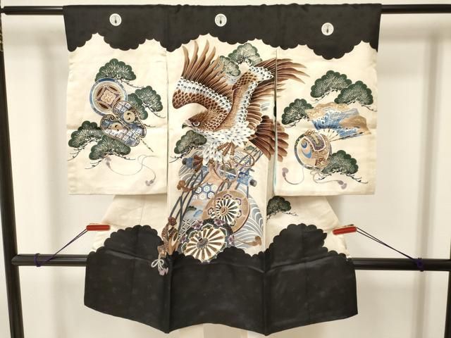 平和屋着物[]お宮参り 男の子 祝着 産着 初着 のしめ 鷹 鷲 絵巻源氏車