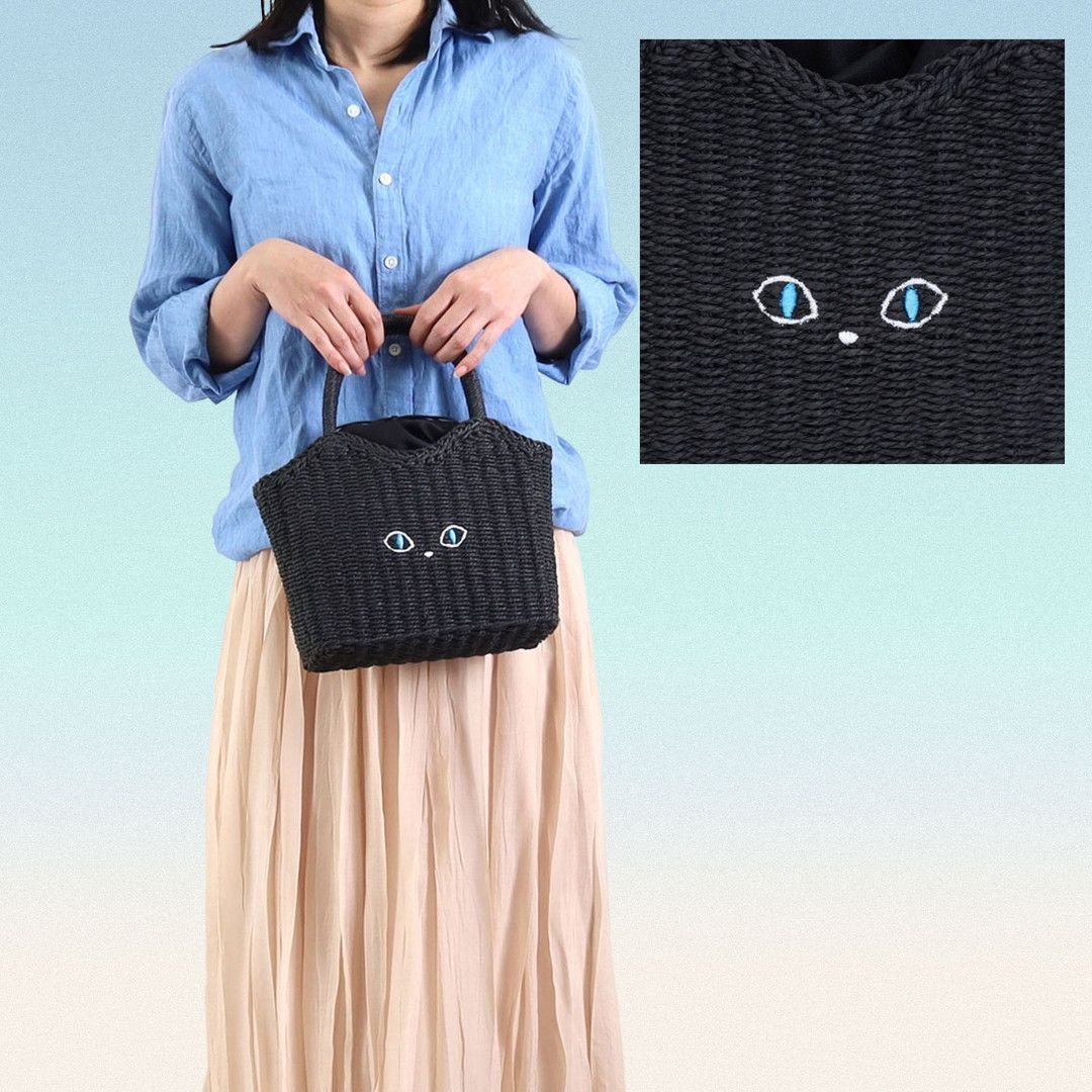 COOCO クーコ 猫カゴバッグ 巾着 かごバッグ サマーバッグ 猫雑貨 小さ目 COOCO クーコ 猫カゴバッグ 巾着 かごバッグ サマーバッグ ネコ