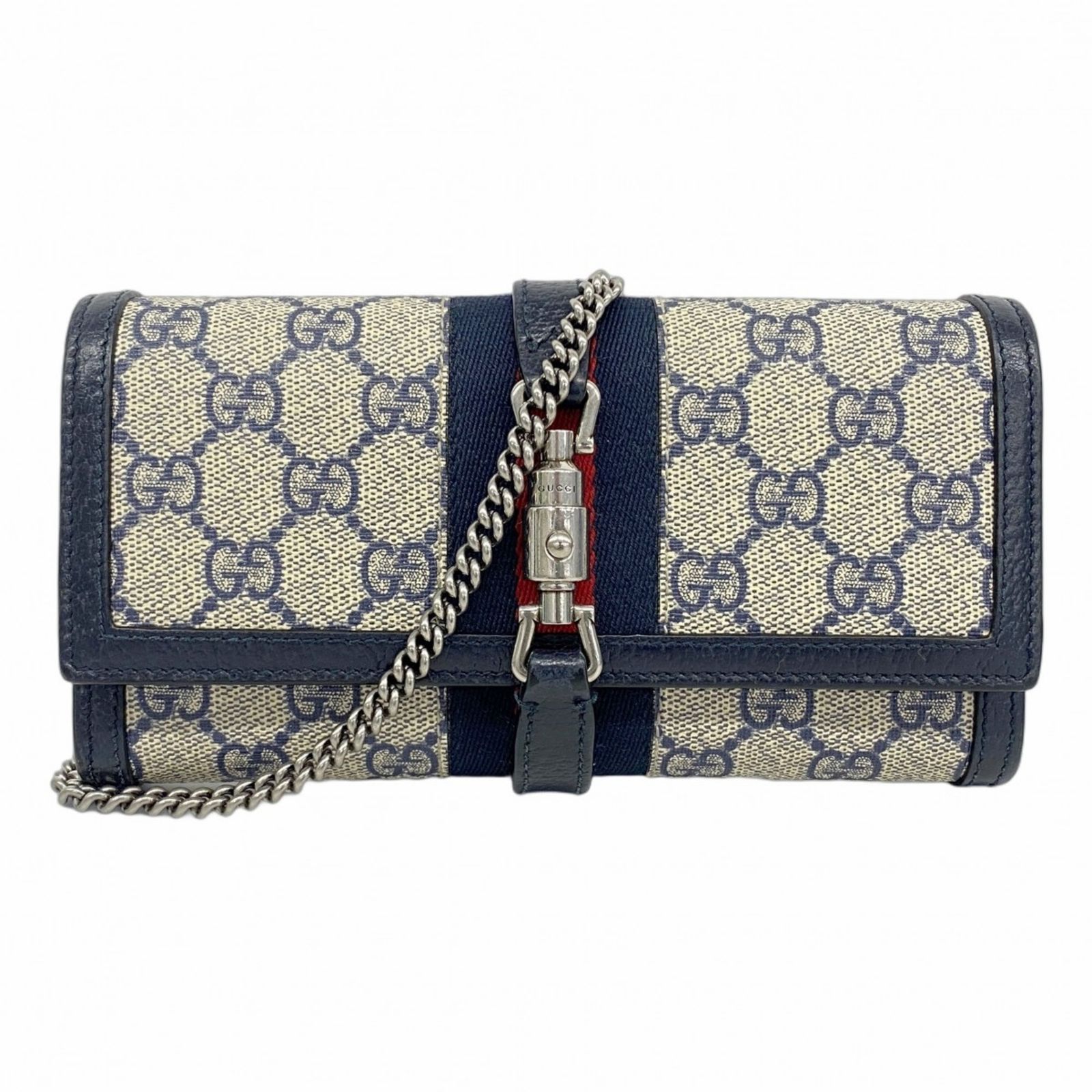 グッチ Gucci グッチ ショルダーウォレット GGスプリーム シェリーライン ジャッキー 652681 ベージュ ネイビー レディース