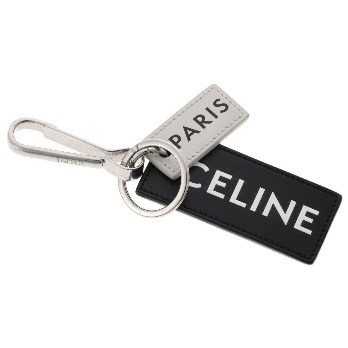 セリーヌ|CELINE ロゴ タグ キーリング | キーホルダー 49I78 レザー|メタル ブラック|ホワイト S-159178