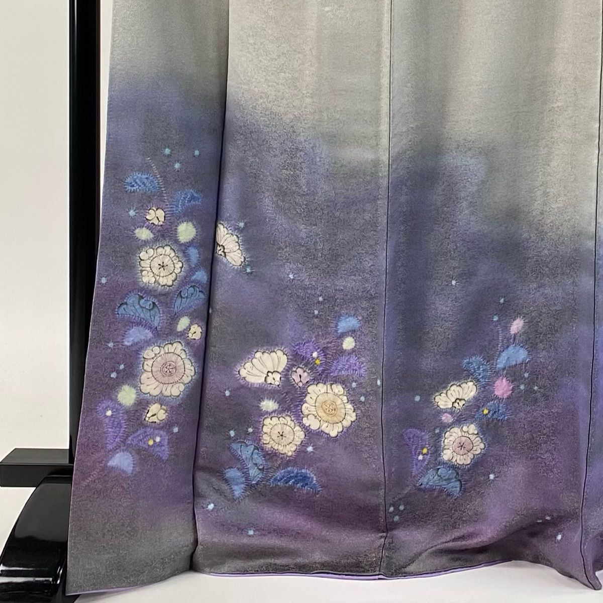 付下げ 身丈171.5cm 裄丈70cm L 袷 二代目 久保田一竹 鈴乃屋 落款 辻が花 金通し ぼかし 灰色 正絹 一つ紋