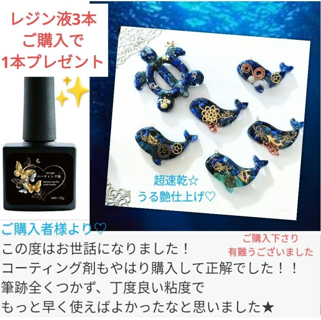 速乾＆永久クリア✨☆LEDレジン液シエル100g×6本大人気コーティング剤つき 速乾＆直射日光でも黄変ゼロ☆LEDレジン液シエル100g6本