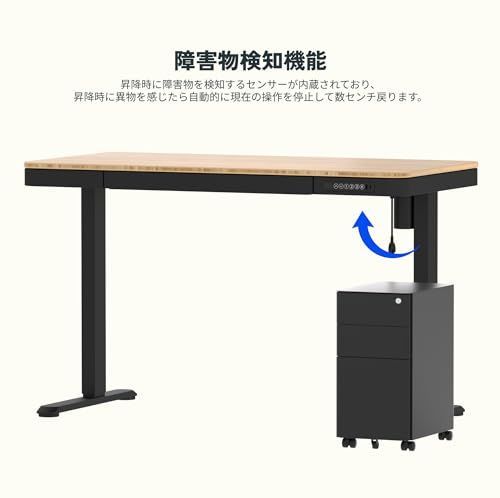 木製天板 メモリー機能付き 在宅ワーク パソコンデスク 高さ調整 USB充電付き 幅120×奥行60cm EG8 スタンディングデスク 脚部 黒 天板 竹柄 引き出し付き 昇降デスク FLEXISPOT