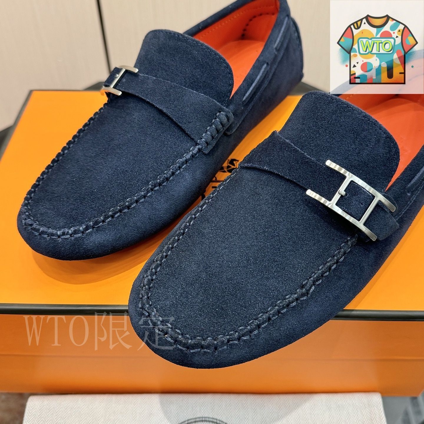 ほぼ新品エルメス HERMES スエードローファーサイズ37.5ダークネイビー エルメスローファー H金具 サイズ37 1/2 黒 シルバー金具