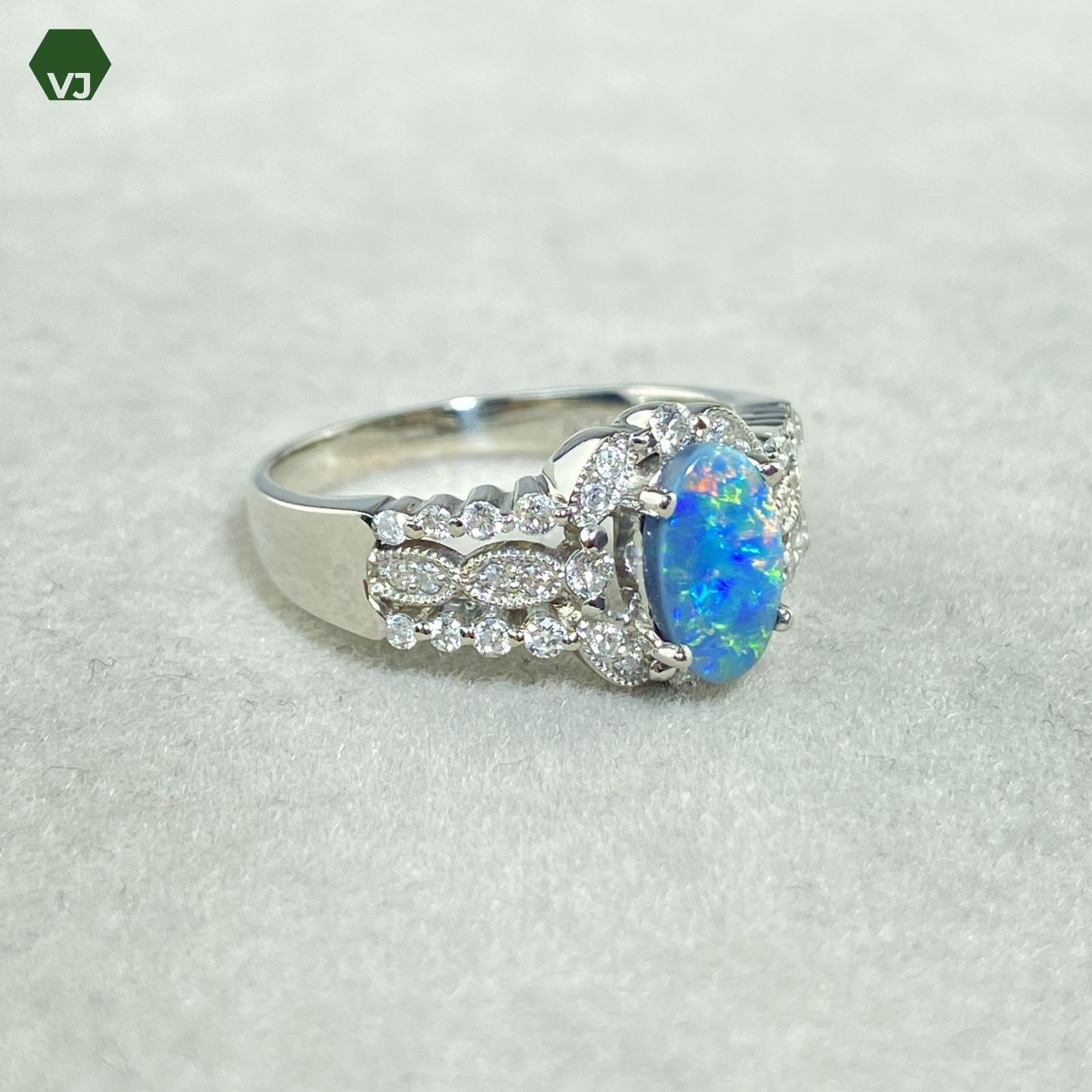 27-18】ブラックオパール ダイヤモンドリング D0.3ct