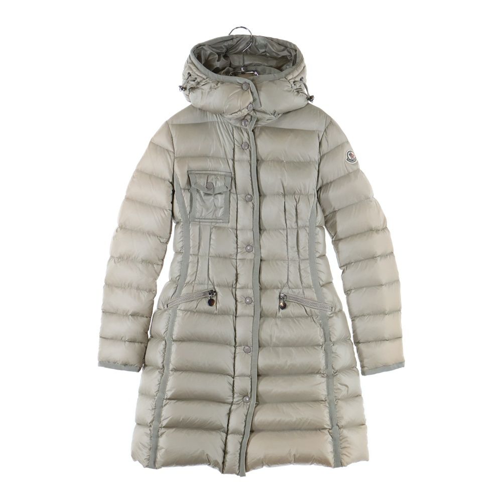 MONCLERベージュ ロングダウンジャケットサイズ4 HERMINEエルミンヌ MONCLER (モンクレール) HERMINE エルミンヌ フーデッド ジップアップ
