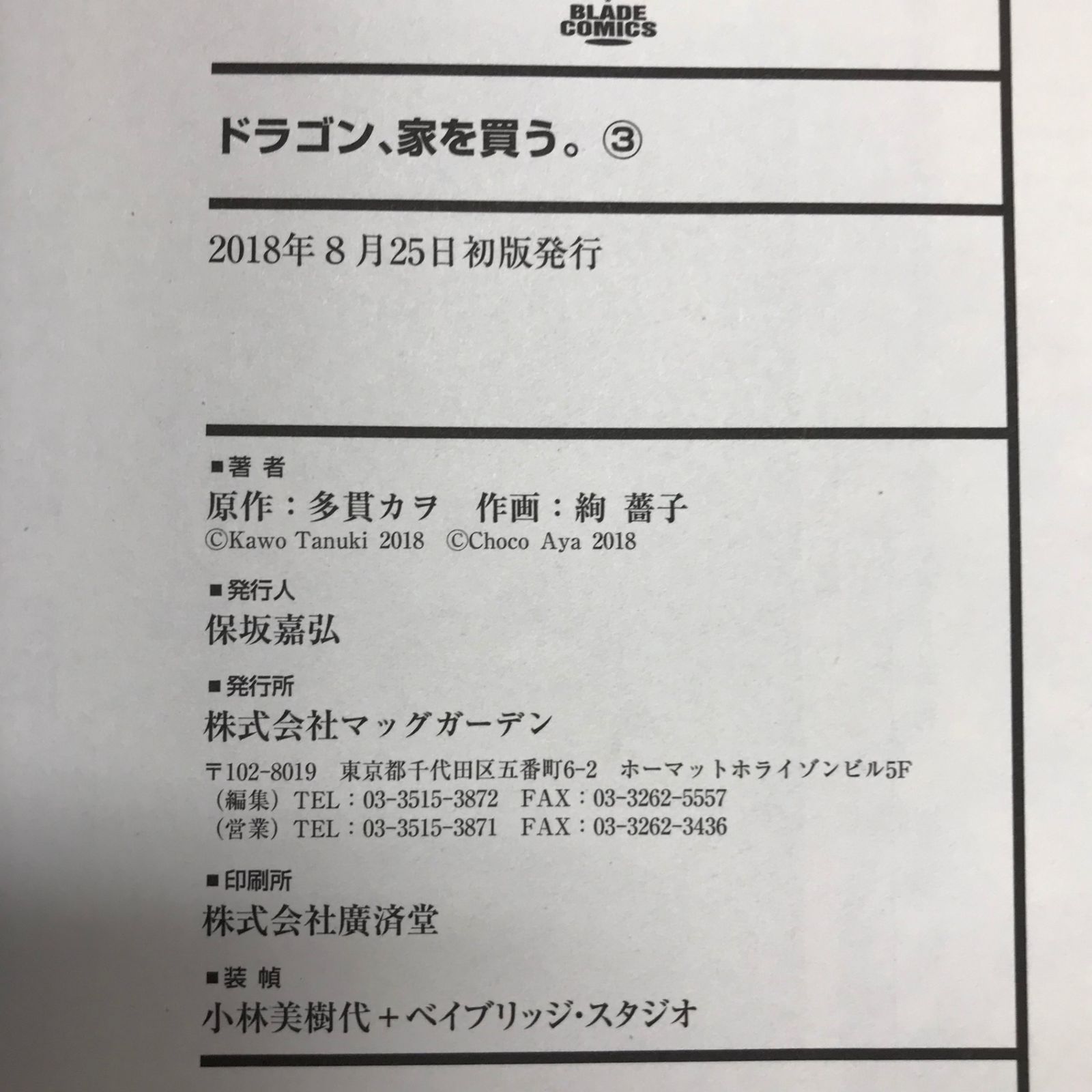 初版】ドラゴン、家を買う。 3巻/【作者】多貫カヲ/GF