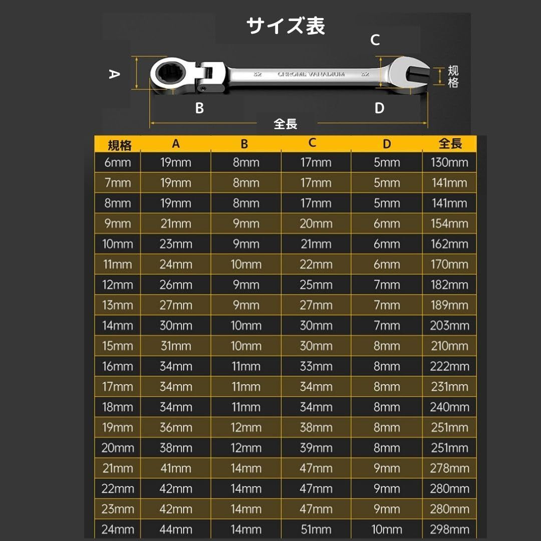 数量 首振り ラチェットレンチ 14本セット ケース付き 8mm 24mm フレックス ラチェット ギア レンチ セット 自動車整備工具 自転車整備 大きさ いろいろ スパナ コンビネーションレンチ ラチェットハンドル トルクレンチ ラチェットレンチ