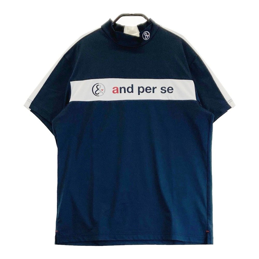 サイズ：M AND PER SE アンパスィ  ハイネック半袖Tシャツ  ネイビー系 [240101372544]# ゴルフウェア メンズ ストスト