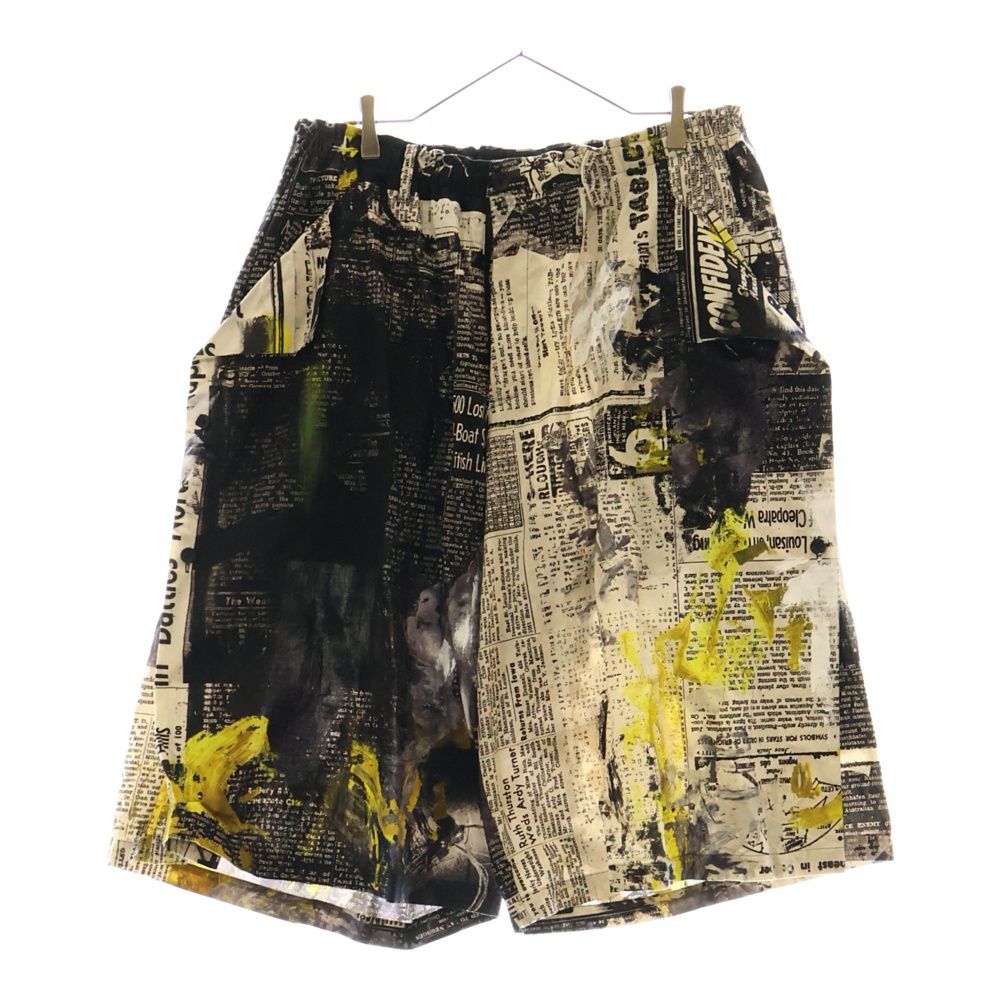 Yohji Yamamoto POUR HOMME ヨウジヤマモト プールオム 22SS ペイントニュースペーパー サイドプラッシュ 総柄 ハーフパンツ HG-P39-022 マルチ