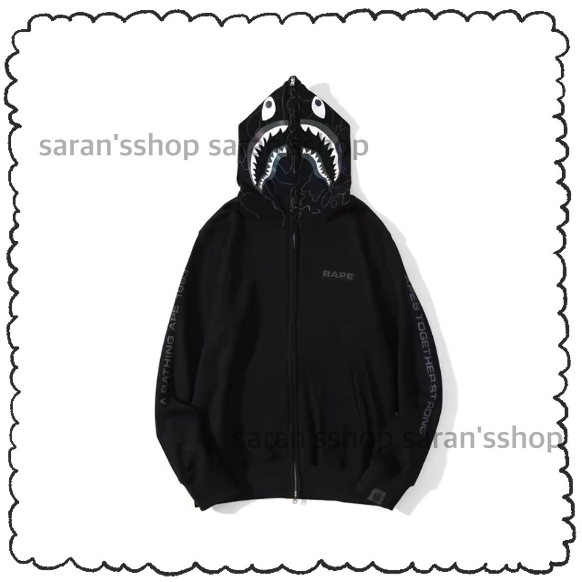 【M〜3XL】 A BATHING APE BAPE  エイプ ベイプ ABC CAMO SHARK FULL ZIP HOODIE シャーク フルジップ パーカー ベイビーマイロ トレーナー スウェット トップス  無地 シンプル 黒
