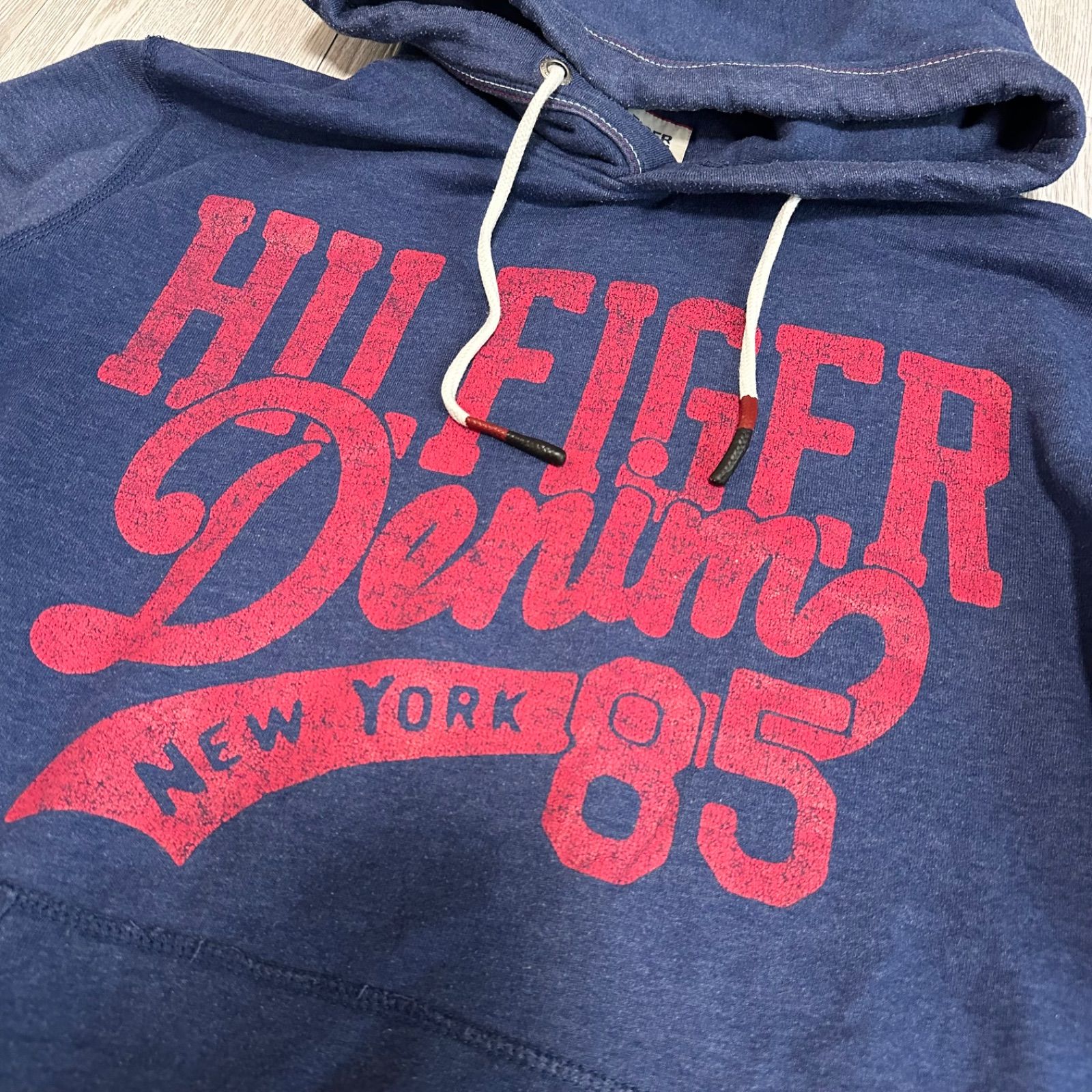 古着　HILFIGER DENIM フードパーカー　アメリカ　USA ネイビー　メンズ　レディース　Lサイズ