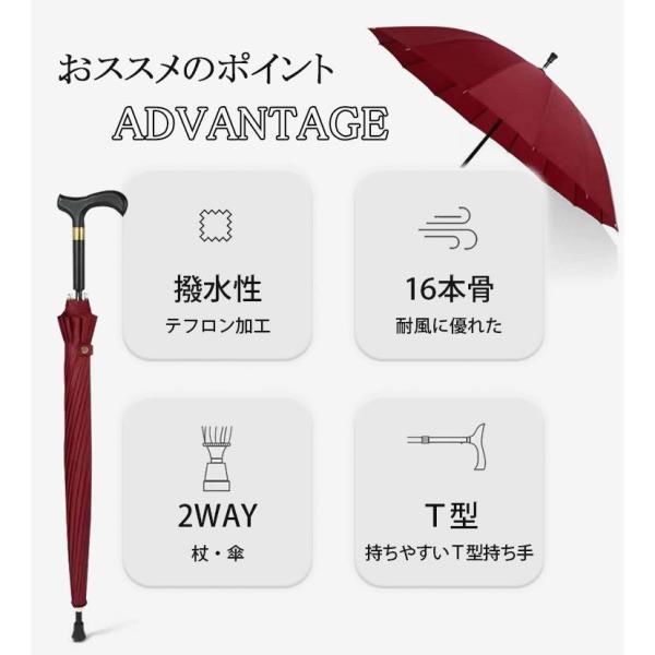 杖 ステッキ 傘 一体 16本骨 仕込み杖 つえ傘 晴雨兼用 男女兼用
